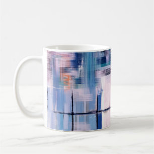 Abstrakt oljemålning på arbetsyta, hand plockade a kaffemugg