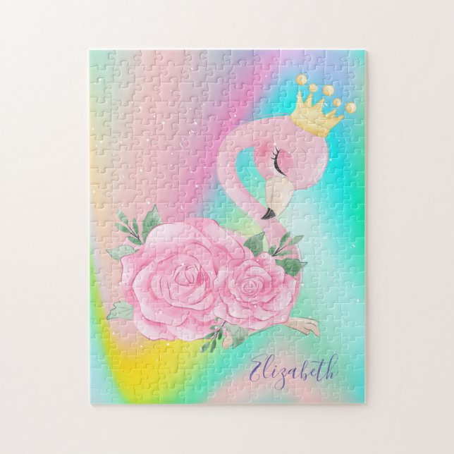 Abstrakt Ombre Färgglad Söt Flamingo Pussel (Vertikal)