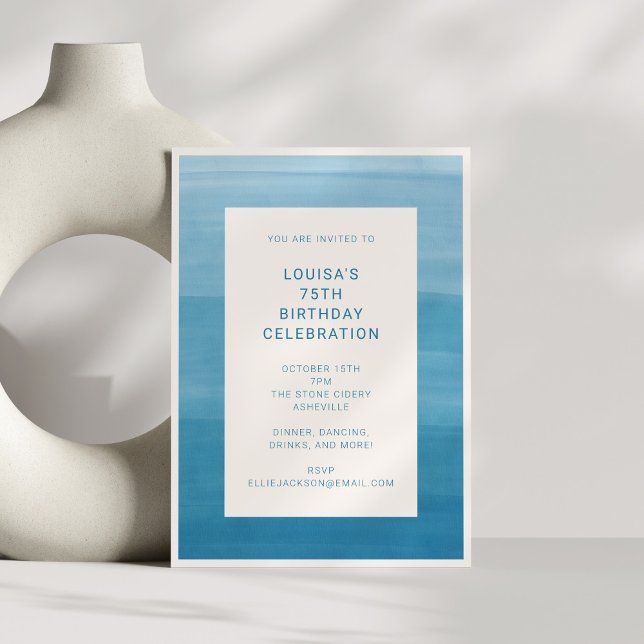 Abstrakt Ombre Gradient Ocean Blue 75:e Birthday Inbjudningar (Skapare uppladdad)