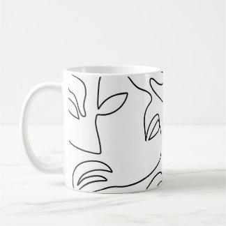 Abstrakt One Line Ansikte Mönster Kaffemugg