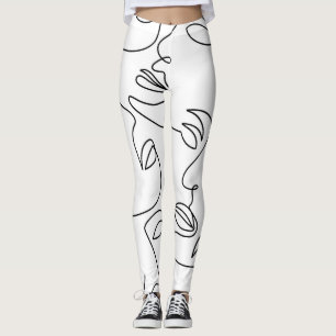Abstrakt One Line Ansikte Mönster Leggings