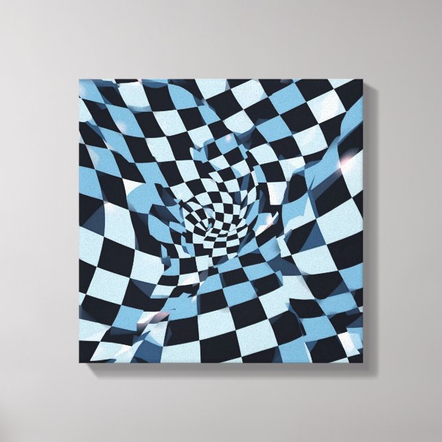 Abstrakt Optisk Illusion Blå Rutig Mönster Canvastryck (Framsida)
