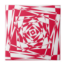 Abstrakt Optisk Illusion Ceramic Tile Red White Kakelplatta