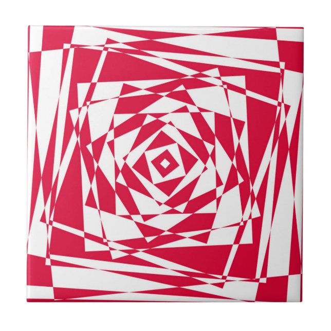 Abstrakt Optisk Illusion Ceramic Tile Red White Kakelplatta (Framsidan)