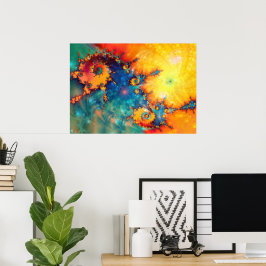 ABSTRAKT ORANGE BLÅ FRAKTAL KONST POSTER