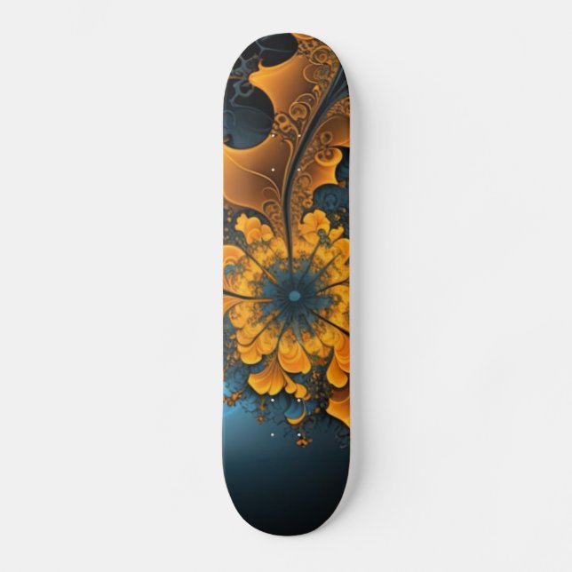 Abstrakt Orange Blå Fraktal Konst Skateboard (Framsida)