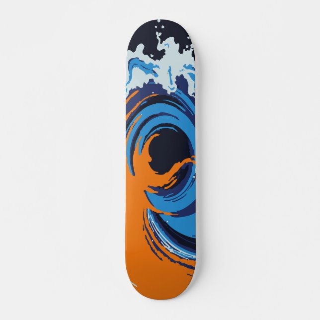 Abstrakt Orange & Blå Ocean Våg Virvel Design Mini Skateboard Bräda 18,5 Cm (Framsida)