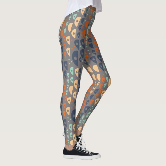 Abstrakt, orange, blått, grått leggings (Höger)