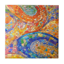 Abstrakt Orange Blue Gaudi like mosaic art Kakelplatta