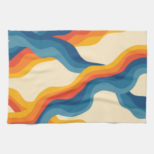 Abstrakt Orange Blue Retro Vågigt Rand Modern djär Kökshandduk