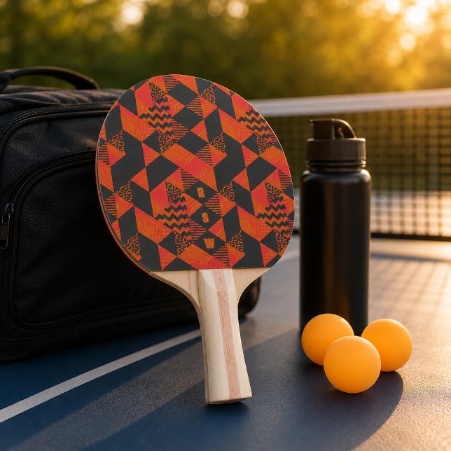 Abstrakt Orange Grå Geometrisk Monogram Pingisracket (Skapare uppladdad)