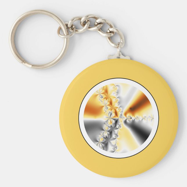 Abstrakt Orange Grått Fractal Keychain Nyckelring (Framsidan)
