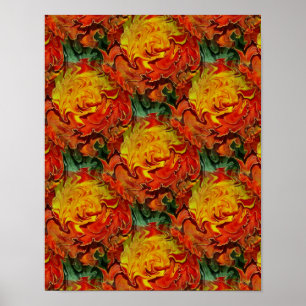 Abstrakt Orange Gult Grönt Mönster Poster
