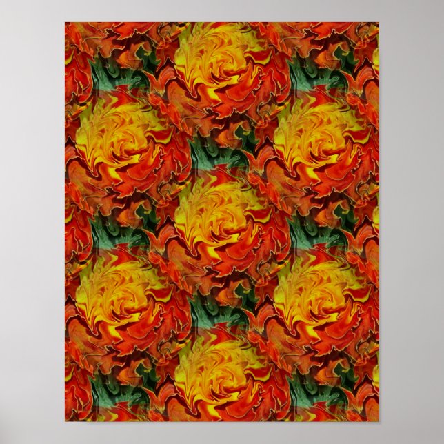 Abstrakt Orange Gult Grönt Mönster Poster (Framsidan)