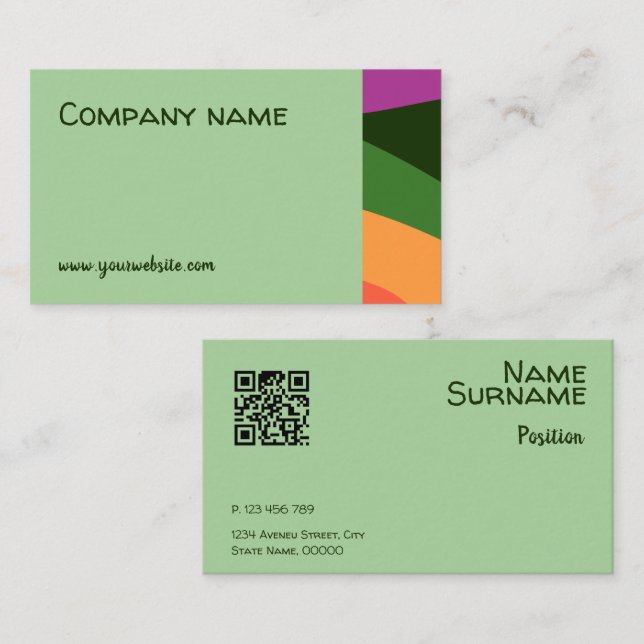 Abstrakt orange gult rosa grönt QR Affärskort Visitkort (Fram/baksida)
