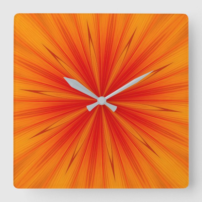 Abstrakt Orange Gult Starburst Clock Fyrkantig Klocka (Framsida)