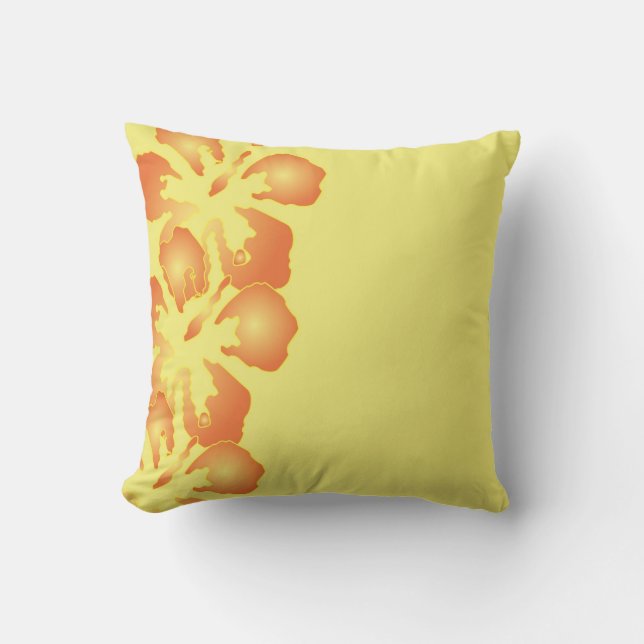 Abstrakt Orange Hibiscus Blommor på Gult Kudde (Framsida)