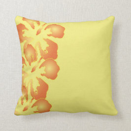 Abstrakt Orange Hibiscus Blommor på Gult Kudde