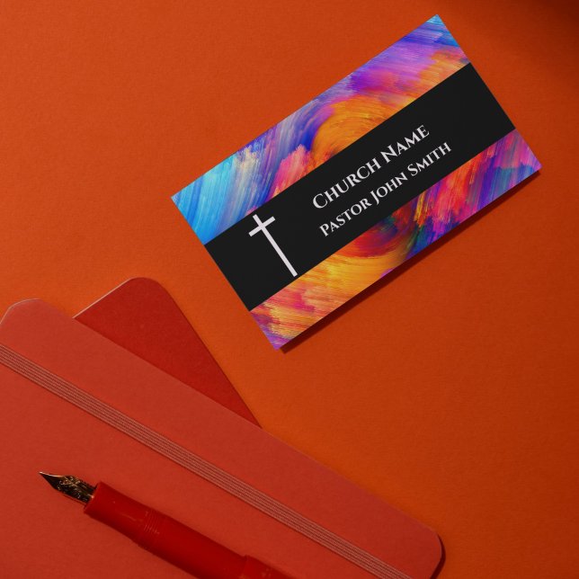 Abstrakt orange himmel kyrkopastor kristen visitkort (Church Pastor Abstract Orange Sky Christian Business Card)