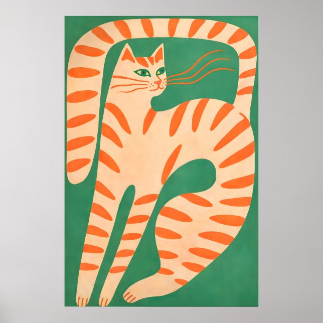 Abstrakt Orange Katt Affisch, Minimalistisk Katt V Poster (Framsidan)
