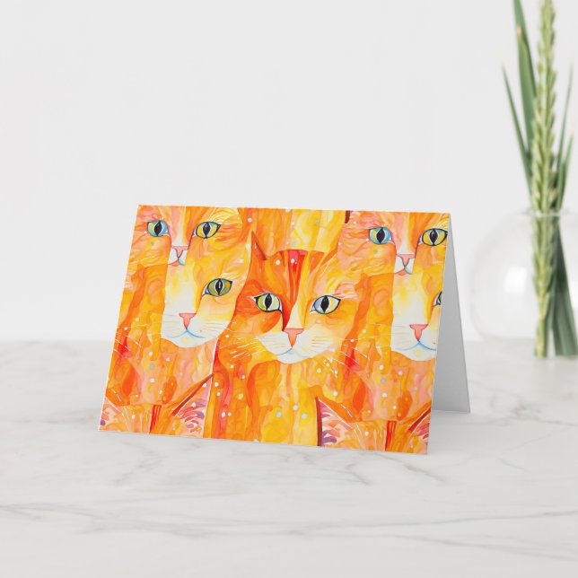 Abstrakt orange-katt tack kort (Framsida)
