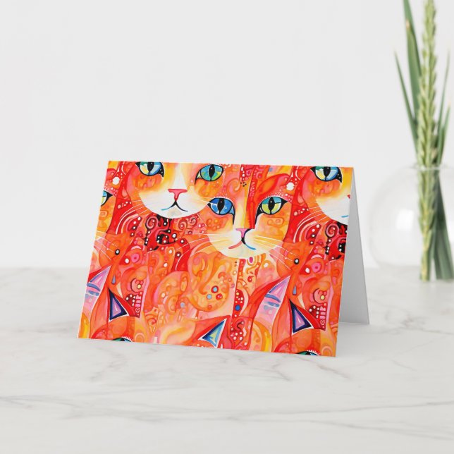 Abstrakt orange-katt tack kort (Framsida)