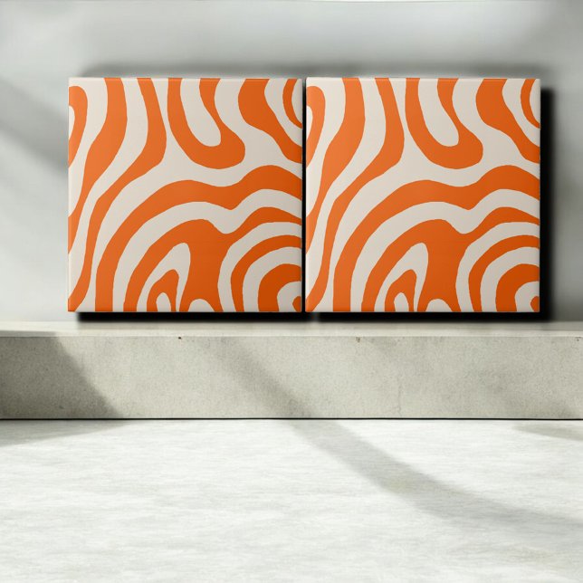 Abstrakt Orange Marble Groovy Rand Modern Kakelplatta (Skapare uppladdad)