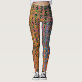 Abstrakt Orange och Aqua Retro Boomerang Vinkarare Leggings