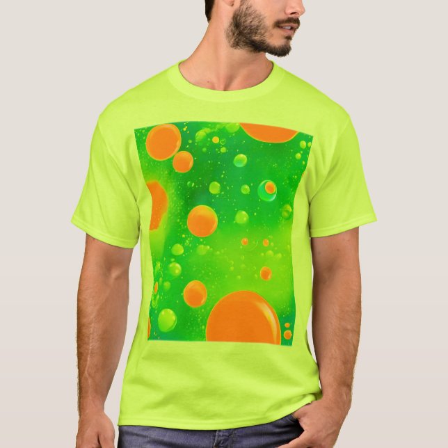 Abstrakt orange och grön bubbelkonst t shirt (Framsida)