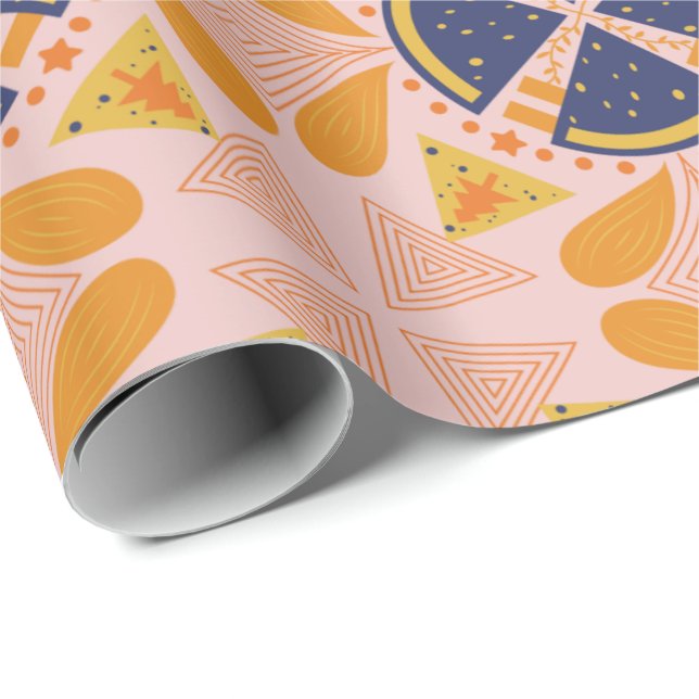 Abstrakt orange och rosa geometrisk mönster presentpapper (Rullad Hörn)