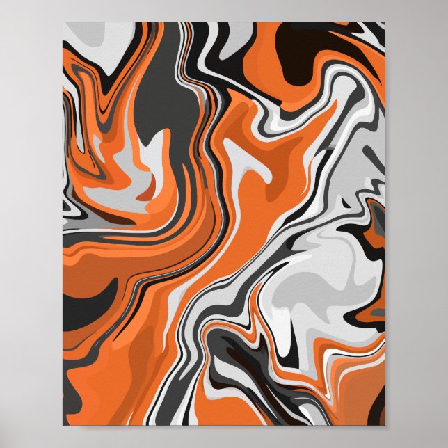 Abstrakt orange och svart fluid konst poster (Framsidan)