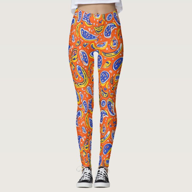 Abstrakt Orange Paisley Mönster Leggings (Framsida)