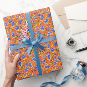 Abstrakt Orange Paisley Mönster Presentpapper