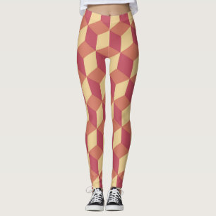 Abstrakt Orange Red Cube Mönster Leggings