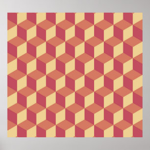 Abstrakt Orange Red Cube Mönster Poster