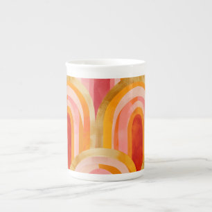 Abstrakt Orange Red Gult Guld Rosa Benporslin Mugg