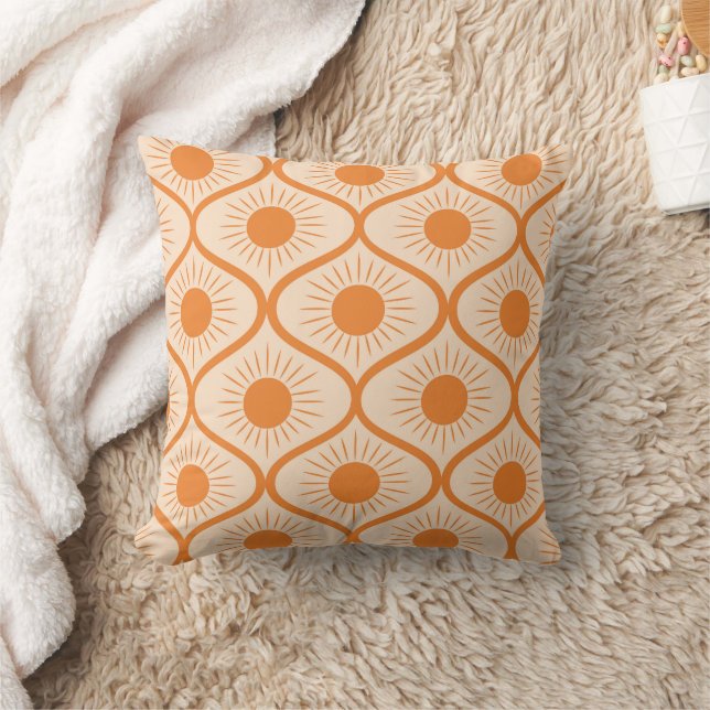 Abstrakt Orange Sol på Mid Century Ogee Kudde (Filt)