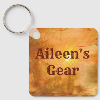 Abstrakt Orange Solig Glasmosaik Gear Tag Nyckelring