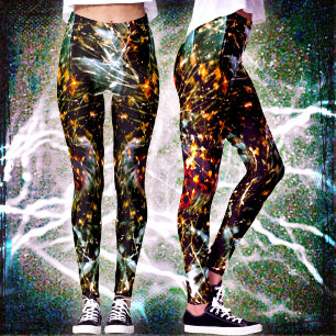 Abstrakt Orange Vita plattor på svarta Galaxy Leggings