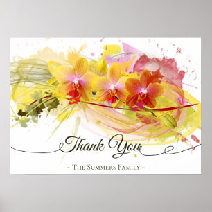 Abstrakt Orchids Färg Stänk Calligraphy Poster