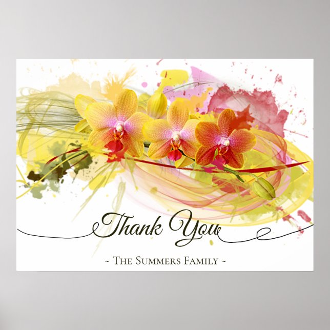 Abstrakt Orchids Färg Stänk Calligraphy Poster (Framsidan)