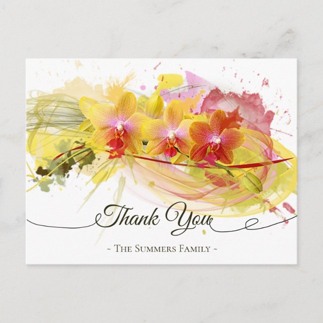 Abstrakt Orchids Färg Stänk Calligraphy Vykort (Framsida)