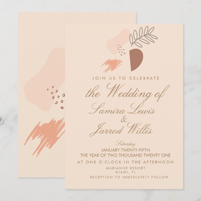 Abstrakt Organic Geometrical Earthy Shapes Bröllop Inbjudningar (Fram/baksida)