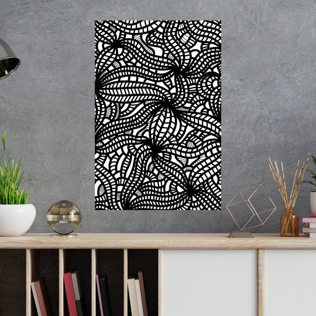 Abstrakt Organic Hand plockade Doodle Black and Wh Poster (Skapare uppladdad)
