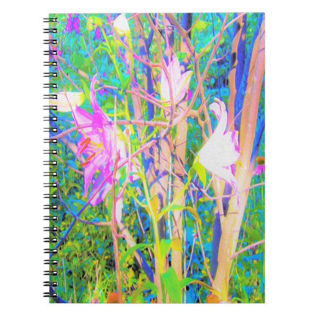 Abstrakt Oriental Lilies in My Rubio Garden Anteckningsbok (Framsidan)