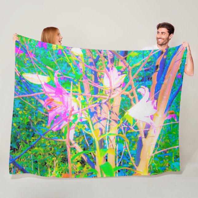 Abstrakt Oriental Lilies in My Rubio Garden Fleecefilt (På plats)