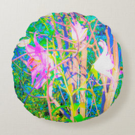 Abstrakt Oriental Lilies in My Rubio Garden Rund Kudde