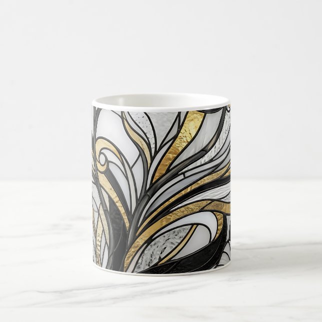 Abstrakt orkidé guld monokrom kaffemugg (Center)