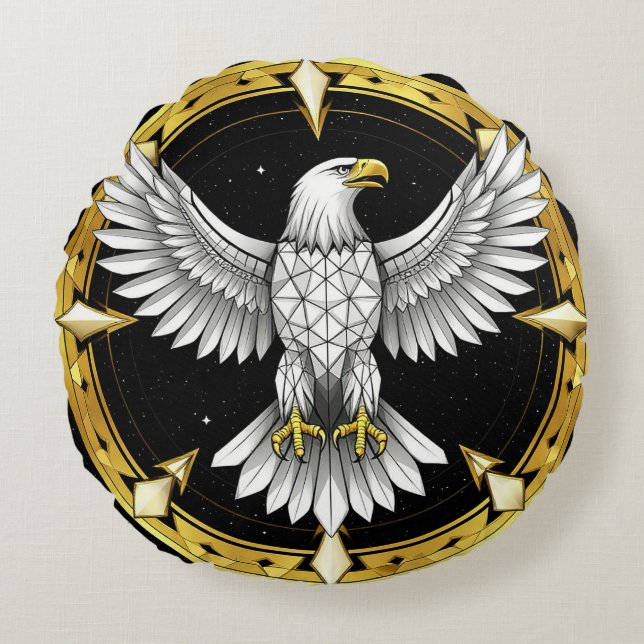 Abstrakt Örn med Utspärrande Vingar Modern Elegant Rund Kudde (Framsidan)