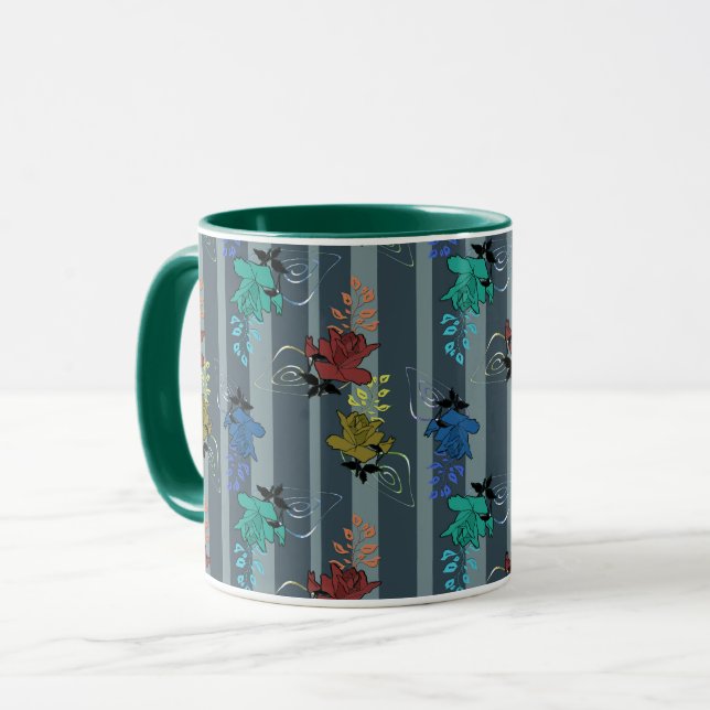 Abstrakt ornamental dekorativ retro randig linje mugg (Framsida vänster)